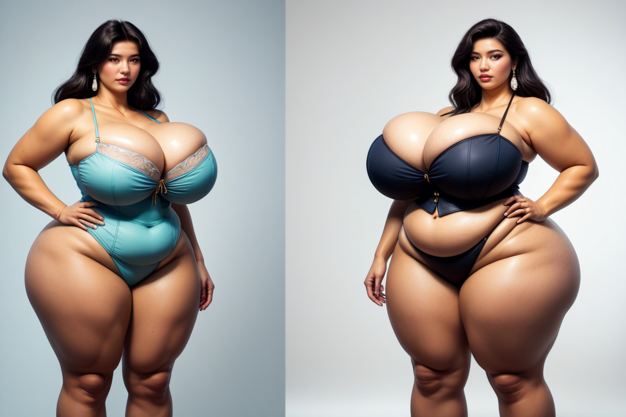 Weight Gain, She Is A Very_thick_plump_busty_fat_enlarging_voluptuous_bustier_fatter_hourglass_body Figured Asian American Woman, Standing BBW AI Porn