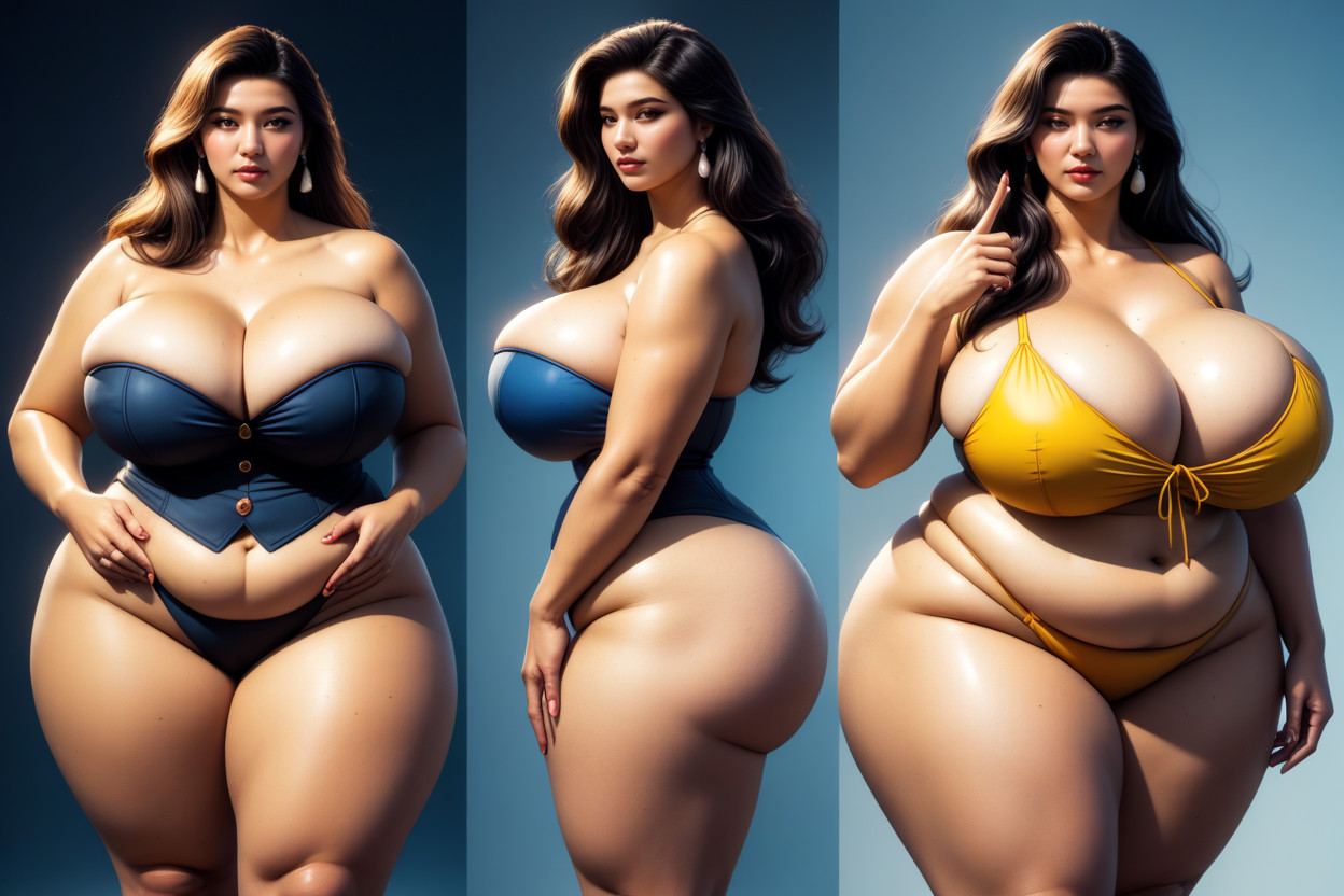 Fat, Asian, Wearing A Simple Black Peace Bikini Disappearing Under Her Vast Fatter_mega_bustier_curves BBW AI Porn