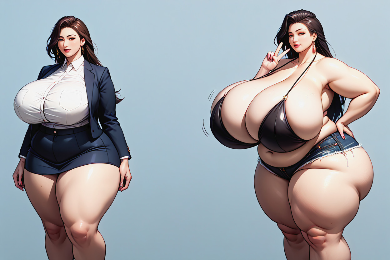 Thick, Loraperfect_immense_drastic_monumental_ultra-hyper_enlarging_fatter_mega_breast_expansion, Standing BBW AI Porn