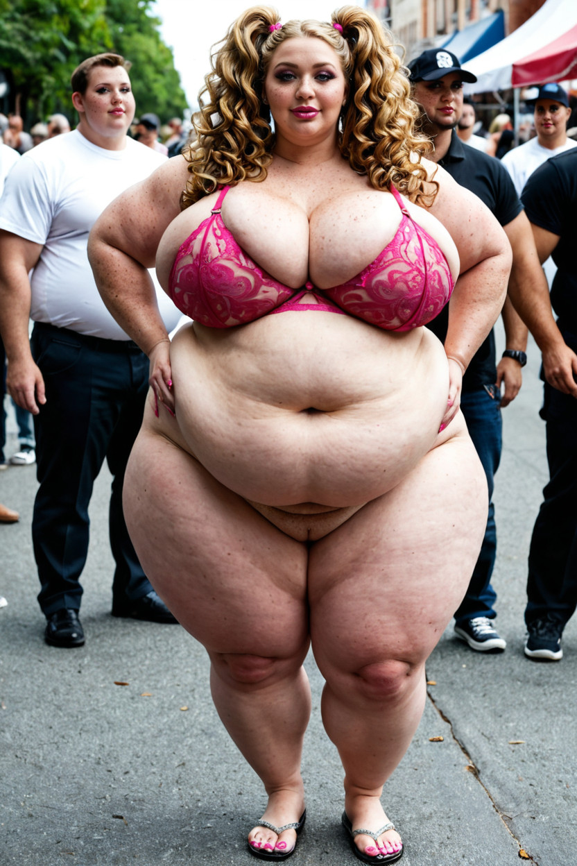 Pink Lingerie, Twin Tails Hair, Double Chin BBW AI Porn