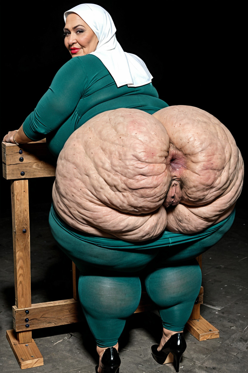 Hyper Colossal Obese Bubble Ass, Pilloiry Pose, 50+ BBW AI Porn
