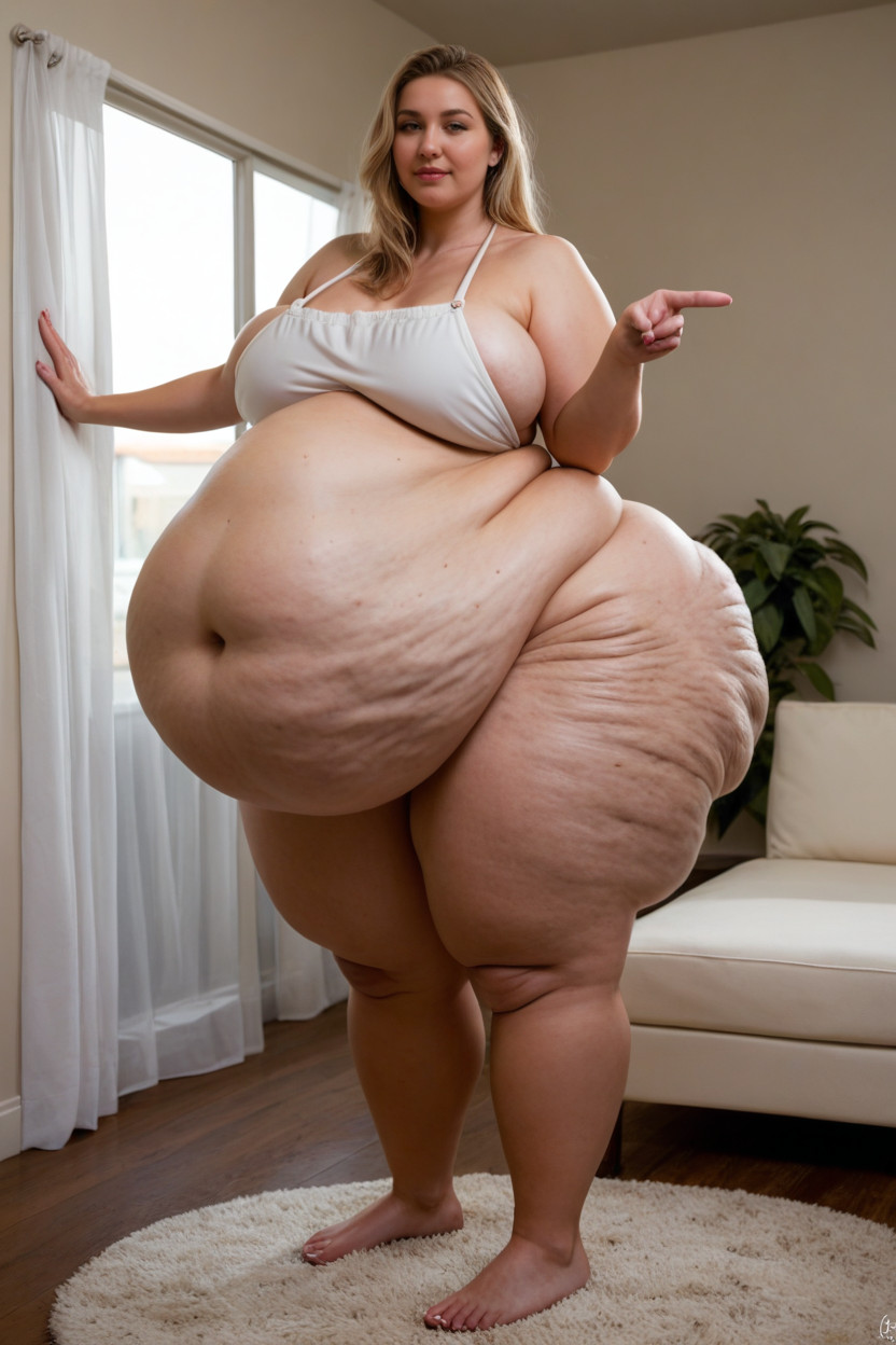 Lots Of Cellulite In Belly Areahyper Cellulite, Most Of Her Weight Is In Her Bellyoverhanging Belly, Standing BBW AI Porn