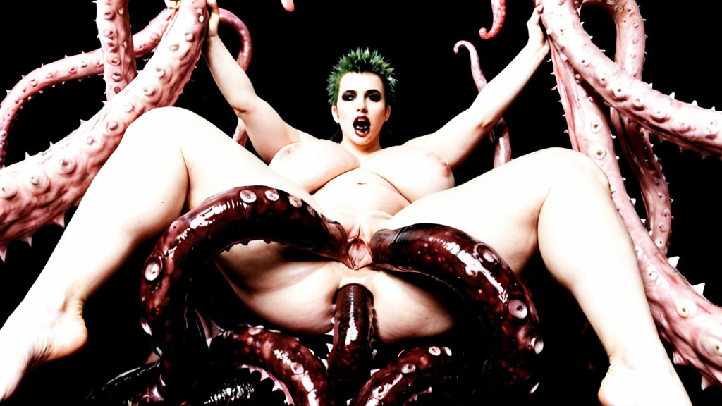 Deep Wide Vagina, Cock Covered With Sharp Spiky Barbs, Arms And Legs Held By Tentacles BBW AI Porn