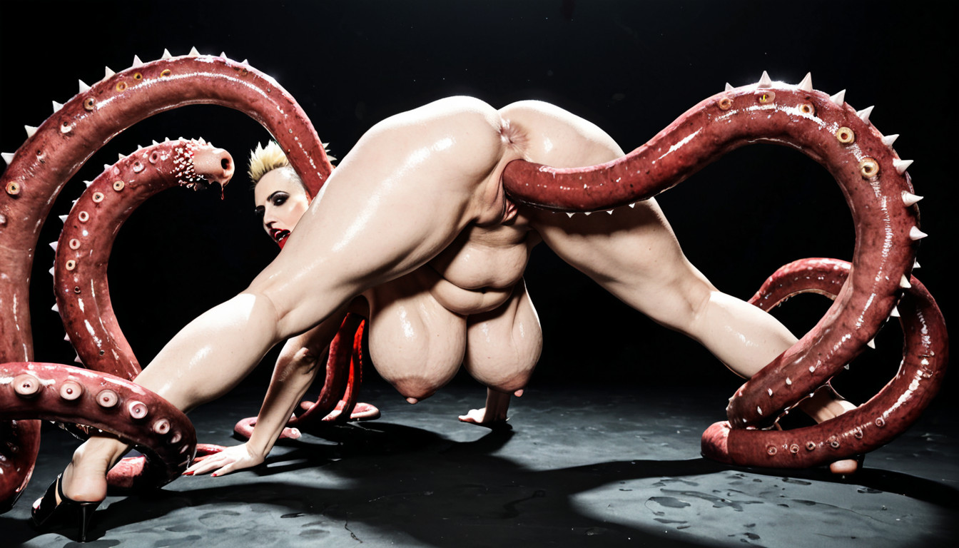 Deep Wide Vagina, Spiky Tentacles In Her Pussy, Surrounded By Giant Tentacles BBW AI Porn
