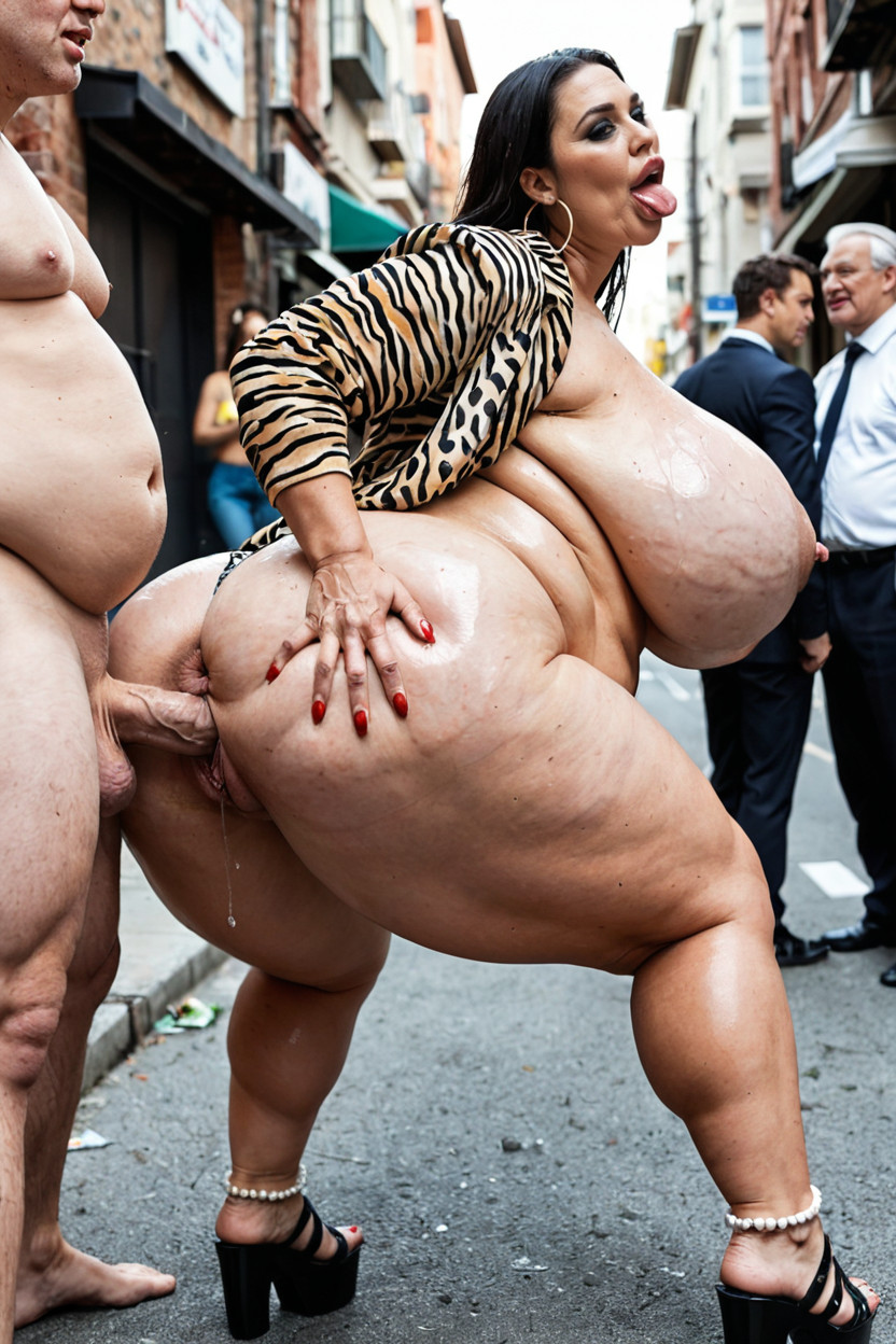 Alley, Giant Unbelievably Colossal Hyper Rounded Breast Implants, Round-face Piggy BBW AI Porn