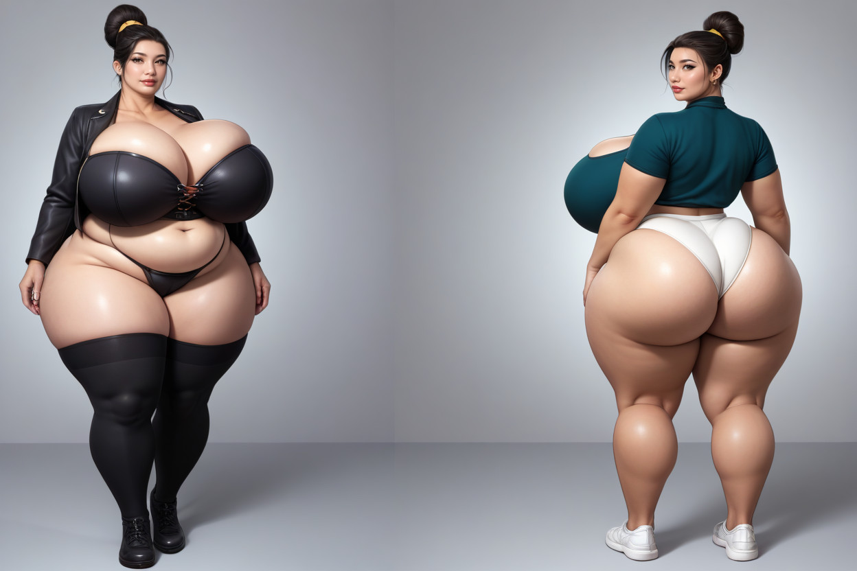 Perfect Hentai, She Is A Very_thick_plump_busty_fat_enlarging_voluptuous_bustier_fatter_hourglass_body Figured Asian American Woman, Weight Gain BBW AI Porn