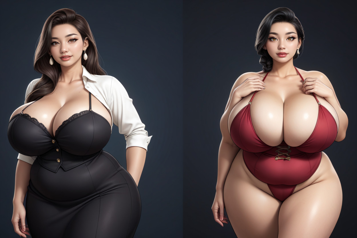 Standing, Thick Thighs, Lorathe_most_significant_drastic_before-and-after_comparison_of_growth_more_voluptuous BBW AI Porn
