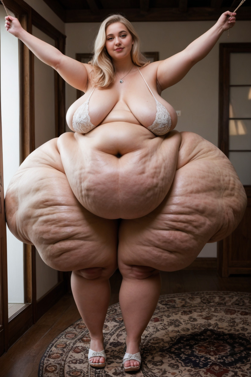 Standing, Most Of Her Weight Is In Her Bellyoverhanging Belly, Massive Gut Roll BBW AI Porn