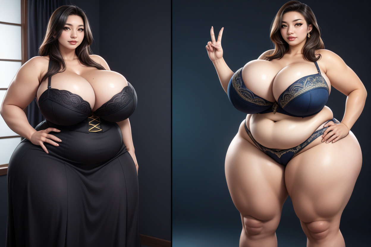 18+, She Is A Very_thick_plump_busty_fat_enlarging_voluptuous_bustier_fatter_hourglass_body Figured Asian American Woman, Asian BBW AI Porn