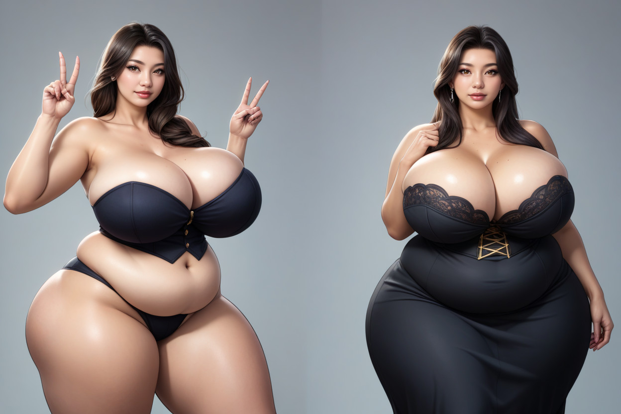 Lorathe_most_significant_drastic_before-and-after_comparison_of_growth_more_voluptuous, Breast Growth, アジア人女性 BBW AIエロ