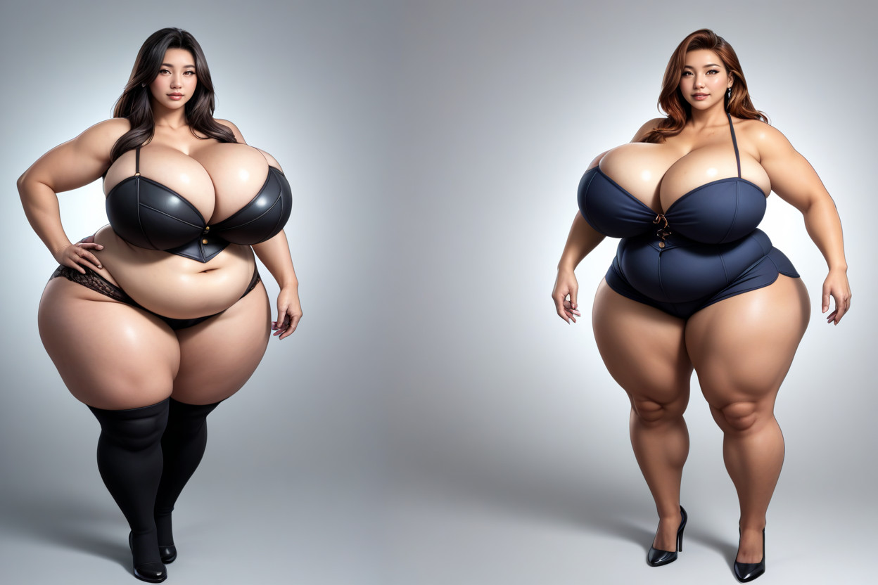 Thick, Lorasignificant_drastic_enlarging_enormous_massive_weight_gain, Wearing A Simple Black Peace Bikini Disappearing Under Her Vast Fatter_mega_bustier_curves BBW AI Porn