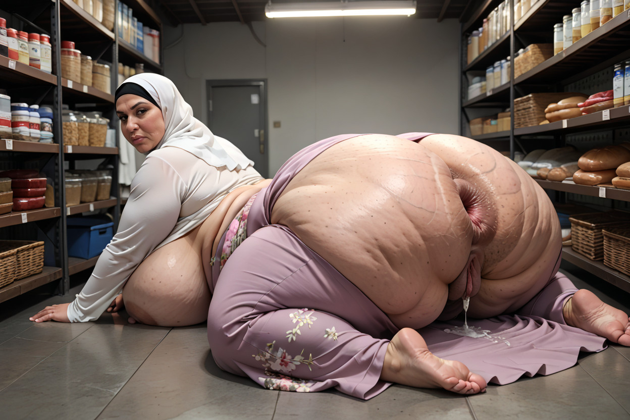 Strong Facial Features, Hyper Enormous Juicy Donkey Ass, Disproportionately Giant Folded Gaping Asshole BBW AI Porn