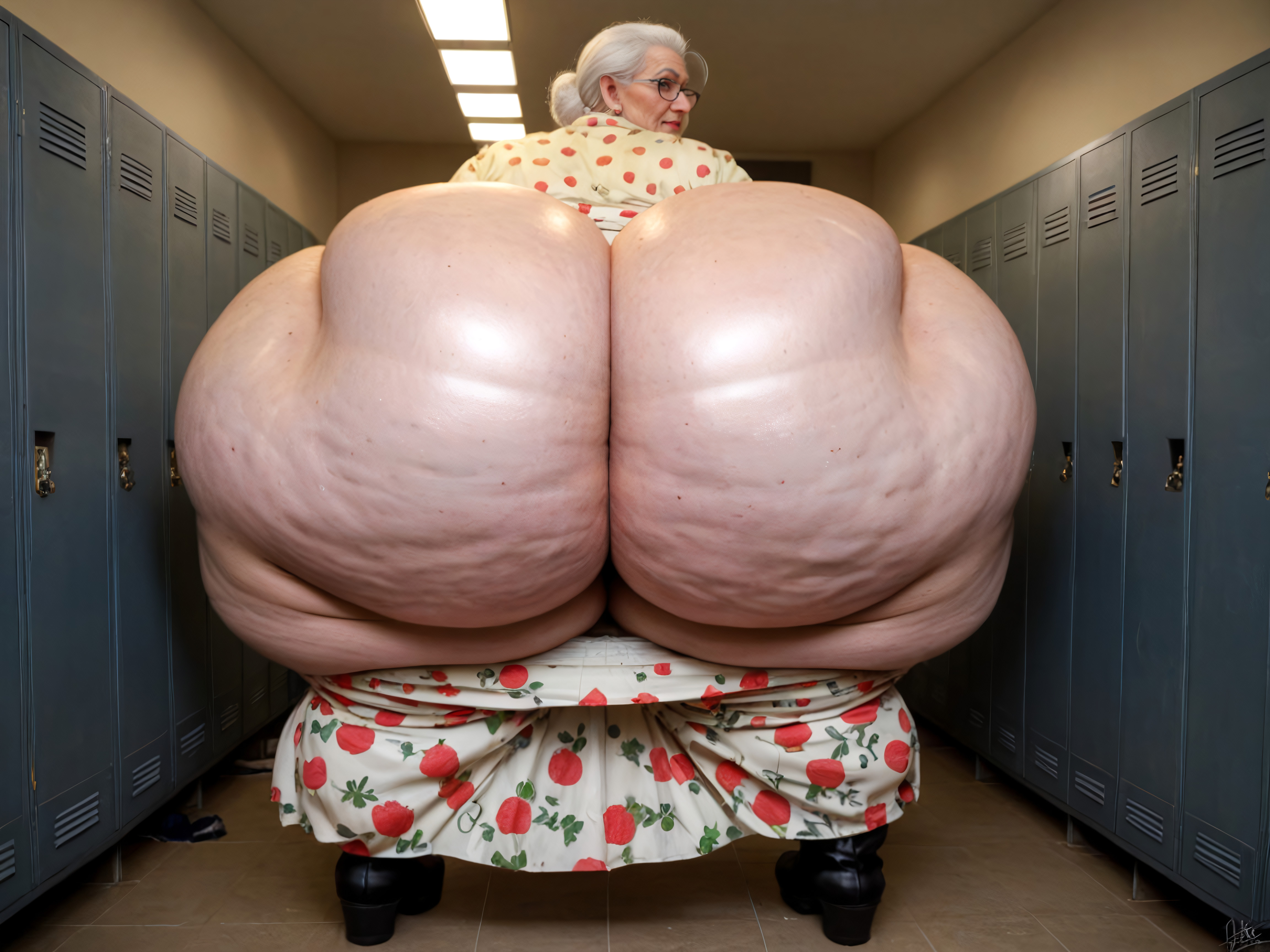 Wearing Oversized Pajama Pants, Oversized Super Jumbo Ass, Top Down BBW AI Porn
