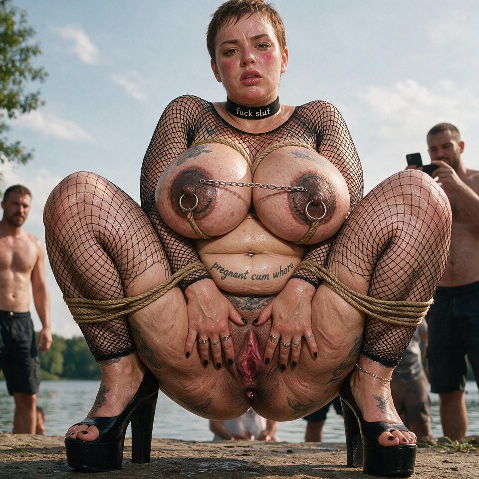 Tits Are Squeezed Together Because Of The Rope, Thick Retro Glasses, Whole Body Is Covered In Black Fishnet BBW AI Porn