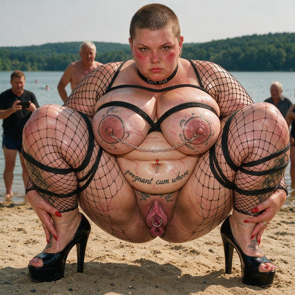 Tattoo On Belly „pregnant Cum Whore“, Extremely Obese Gigantic Saggy Tits, Low Angle BBW AI Porn